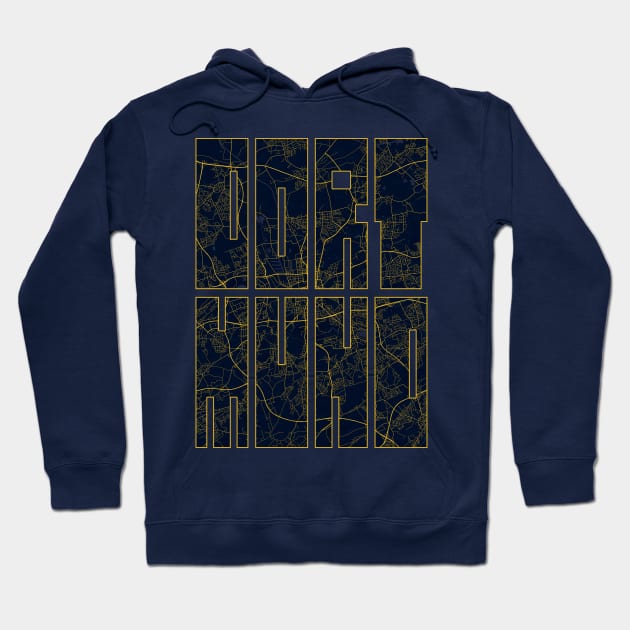 Dortmund, Germany City Map Typography - Gold Art Deco Hoodie by deMAP Studio